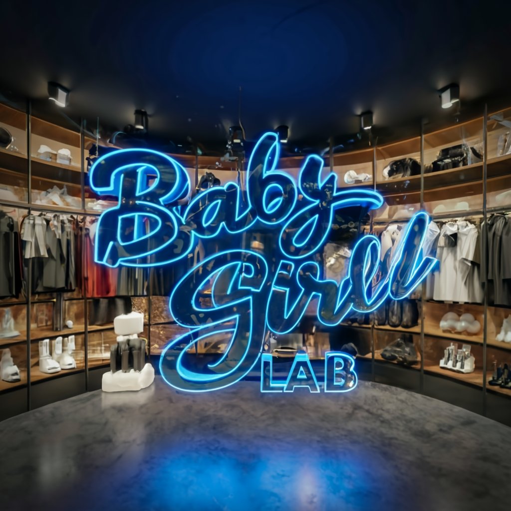 Baby Girl lab is written in Neon light style